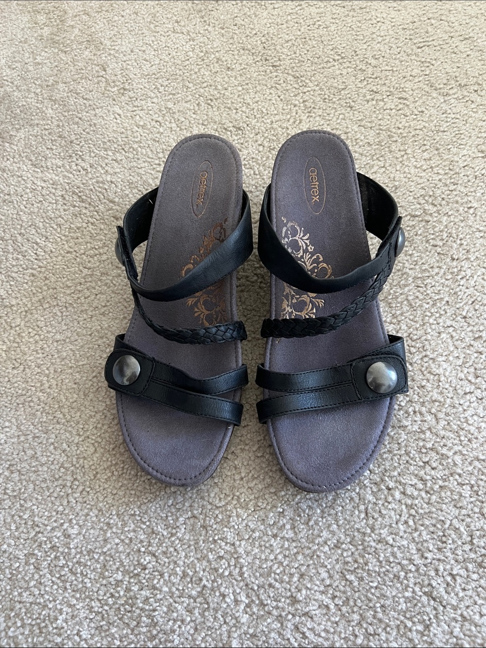 Aetrex Black Braided Strap Women's Sandals